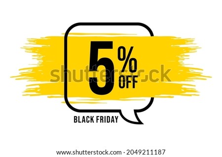 5% off. Banner with 5 percent off on a black balloon with yellow detail for promotions and offers. Discount conceptual banner for big sales.