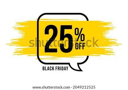 25% off. Banner with 25 percent off on a black balloon with yellow detail for promotions and offers. Discount conceptual banner for big sales.