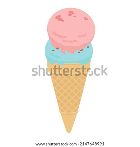 Vector illustration of strawberry and mint chocolate chip ice cream isolated on background.