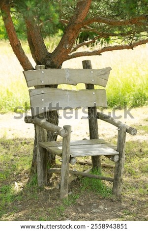 Similar – Image, Stock Photo Old, rustic wooden chair stands in a bush