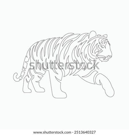 Tiger line art Illustration, Tiger vector line art, Tiger Vector black and white line art vector silhouette