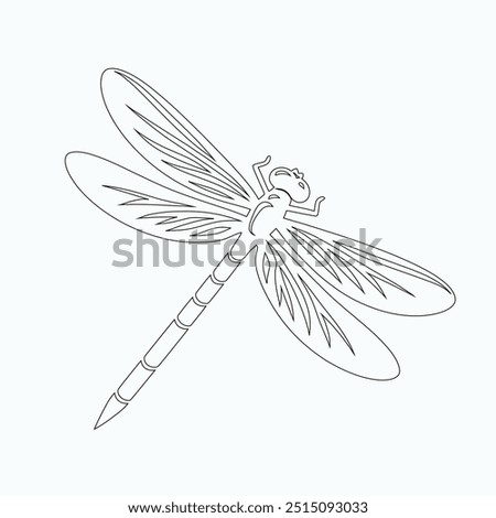 Dragonfly vector illustration, hand-drawn, isolated on a white background, Isolated elements on a white background. Stylized dragonfly. Vector. Drawing in one line. Black and white image. Dragonfly