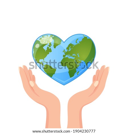 Hands holding Earth in heart shape. Save our planet. World Environment day or Earth day concept