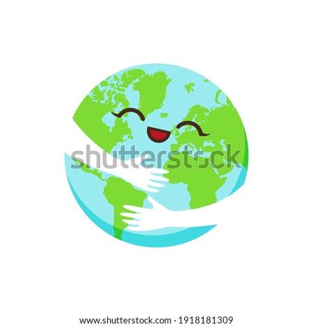 Hugging Earth, hands holding Earth. Save our planet. World Environment day or Earth day concept. Vector illustration isolated on white background