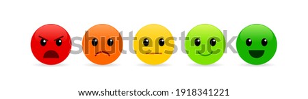 Rating of customer service satisfaction. Feedback concept. Quality control. Colored emoji from good to bad. Vector illustration isolated on white background