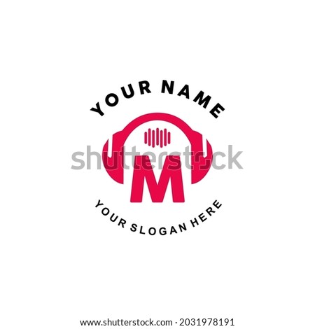 logo letter M music. vector illustration of letter M and headset icon with tone graphic. suitable for application logos, music studios, music industry and others