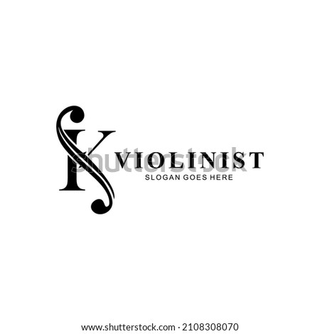 logo letter K and F-holes. violinist logo initials K. letter K logo violin character. letter K with violin hole Stok fotoğraf © 