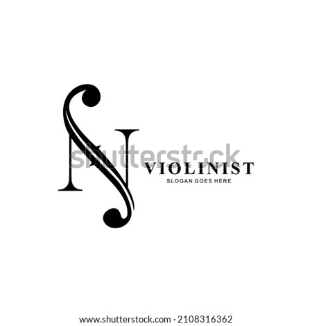 logo letter N and F-holes. violinist logo initials N. letter N logo violin character. letter N with violin hole Foto stock © 