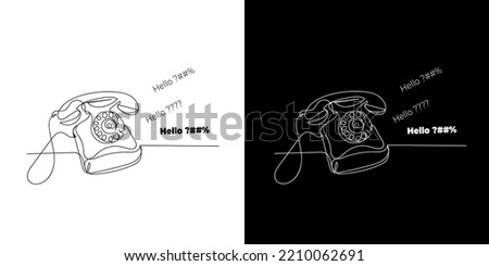 continuous line of classic rotary dial phones. old style telephone line drawing