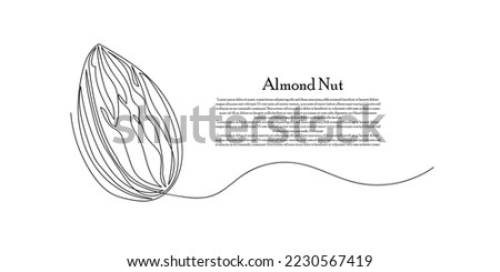 continuous line of almonds.one line drawing of almonds isolated white background