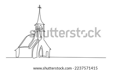 continuous line of churches. one line drawing of church,christian religious place of worship.line art of church isolated white background