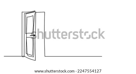 continuous line of open doors. one line drawing of door isolated on white background