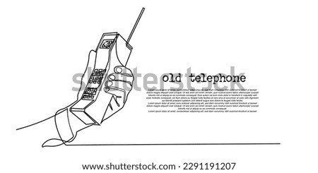 continuous line of vintage telephones.one line vector telephone with antenna.antiquity communication medium.single line old telephone
