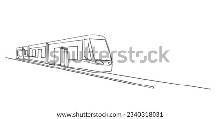 continuous line of tram. single line fast train vector. line drawing of city transport isolated white background