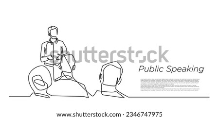 continuous line of public speaking.one line drawing of speaking in front of many people.isolated white background