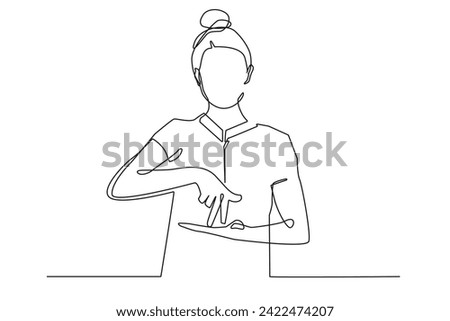continuous line drawing of woman interpreting sign language.single line vector of woman communicating with hand sign language