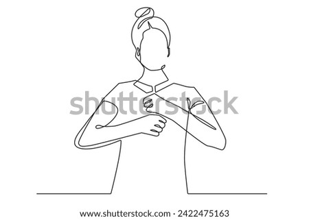 continuous line drawing of woman communicating with sign language.single line vector sign language with hand
