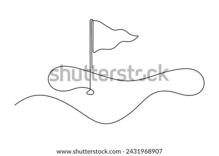 continuous line vector golf course.single line vector golf course, flag and hole.golf course icon drawn in one line