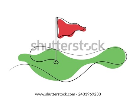 vector line art of golf course.single line vector of golf course,flags and holes.one line drawn golf course icon