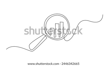 continuous line magnifying glass and bar graph business.looking icon,fast growing business.vector one line drawing