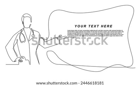 health advertising template.health solution template,hospital,health clinic.doctor pointing towards editable text.continuous line vector illustration