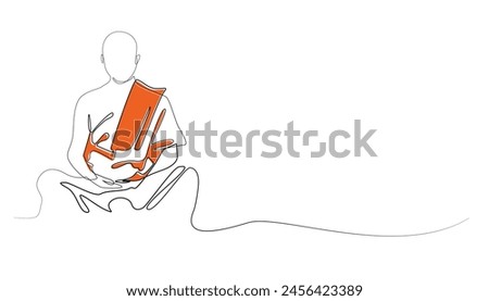 single line vector illustration of meditating monk.vector line art of buddhist monk praying.buddhist religious worship single line drawing