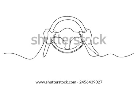 single line drawing of hand and steering wheel of car.single line vector of hand holding steering wheel of car.simple line vector illustration