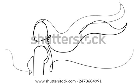 line art of beautiful haired woman.one line vector drawing of woman with beautiful flowing hair.