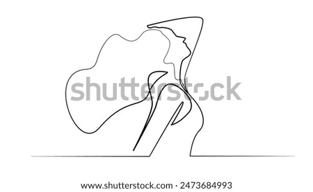 line art of beautiful haired woman.one line vector drawing of woman with beautiful flowing hair.