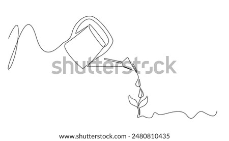 continuous line watering plant seeds.one line drawing of plant seeds being watered.regreening the earth one line concept.one line vector illustration.isolated white background