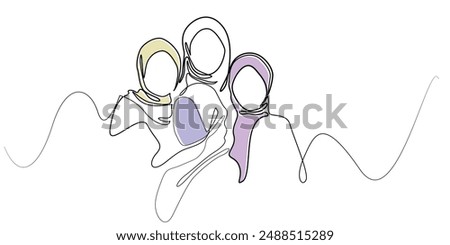 one line drawing portrait of muslim women friendship.line art group of muslim women.single line vector illustration