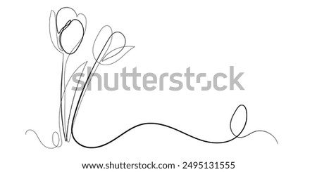 continuous line of tulip flower.one line drawing of tulip flower icon.single line vector illustration.isolated white background