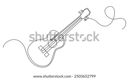 continuous line acoustic guitar.one line drawing of classical guitar.vector illustration single line icon of acoustic guitar.isolated white background