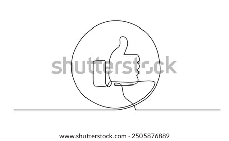 continuous line like icon.draw one line thumbs up 
 in circle,like icon on social media.single line vector illustration.isolated white background