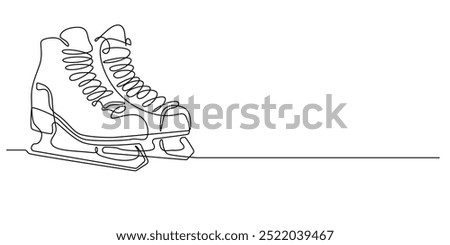 continuous line of ice skates.one line drawing of shoes for ice skating sport.single line vector illustration.isolated white background