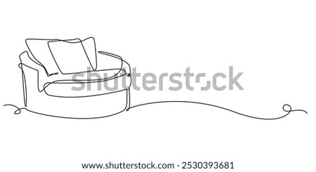 one continuous line drawing of comfortable sofa chair.
one line drawing of a home sofa interior. minimalist line of living room sofa. single line vector illustration. isolated on white background