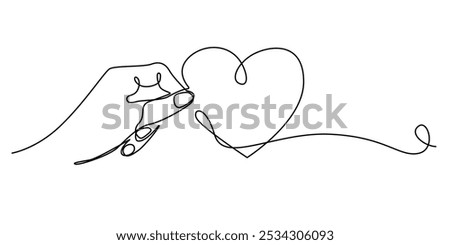 one continuous line drawing of a hand holding a heart.one continuous line drawing of a hand holding a heart.single line vector illustration.isolated white background