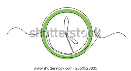 continuous line drawing of a wall clock.one line drawing of a wall clock showing 5 o'clock.simple single line vector.isolated white background