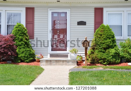 Suburban home Entrance Mailbox Walkway Front Yard Lawn