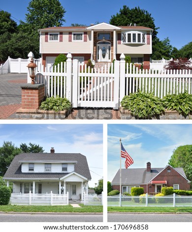 Suburban High Ranch Home White Picket Fence