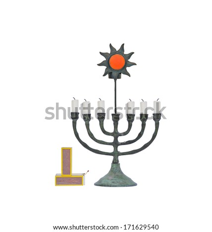 Box Matches Candle Holder with white candles Sun isolated on white background