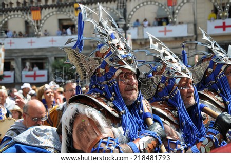 ALCOY, SPAIN - MAY 14: Christian legion marching in the largest annual Moors and Christians parade commemorating battles during the 8-15th century between Muslims and Christians. Alcoy May 14, 2011
