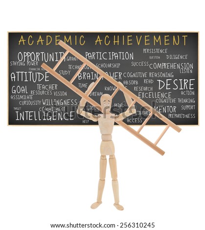 Academic Achievement: Opportunity, Success, Intelligence, Goal, Attitude, Desire Excellence, Mentor, Brain Power, Research, Read, Access, Help, Commitment, Cognitive Reasoning Mannequin holding ladder
