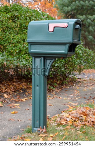 Green Mailbox autumn leaves