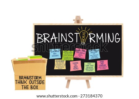 Think Outside the Box Brainstorming Blackboard Post it Notes: Choose the Right People, Quarantine Idea Crushers, Promote Discussion, Focused Think Tank Groups