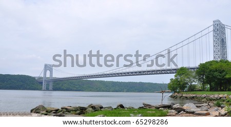 George Washington Bridge  Hudson River on Overcast Cloudy Day View of Fort Lee New Jersey from Washington Heights New York side