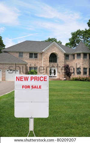 New Luxury Suburban Residential District Home For Sale Sign on Lawn