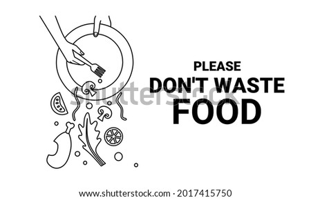 Vector illustration, sketch please don't waste food, design for world food day and International Awareness Day on Food Loss and Waste. Foto d'archivio © 