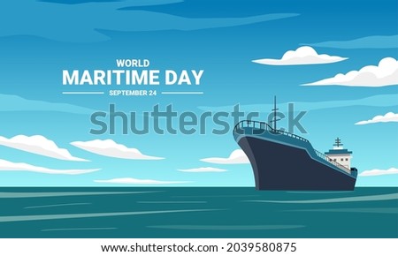 Vector illustration of a ship in the middle of the sea, as a banner or template for world maritime day.
