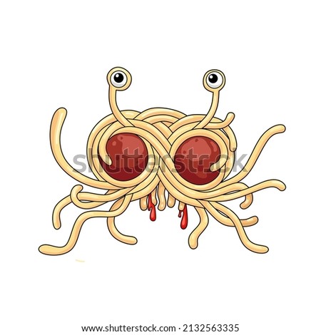 Flying spaghetti monster, Vector clip art illustration, isolated on white background, for t-shirt template or print.